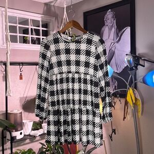 Major Label Group Black White Buffalo Plaid Tiered Babydoll Mini Dress XL